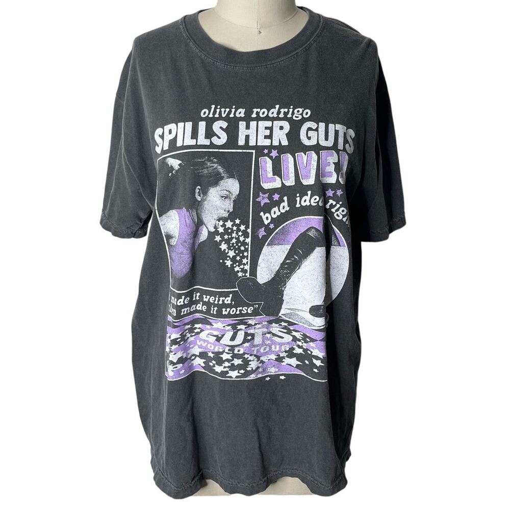 Official Olivia Rodrigo GUTS World Tour 2024 Spills Her Guts Live T-Shirt Large